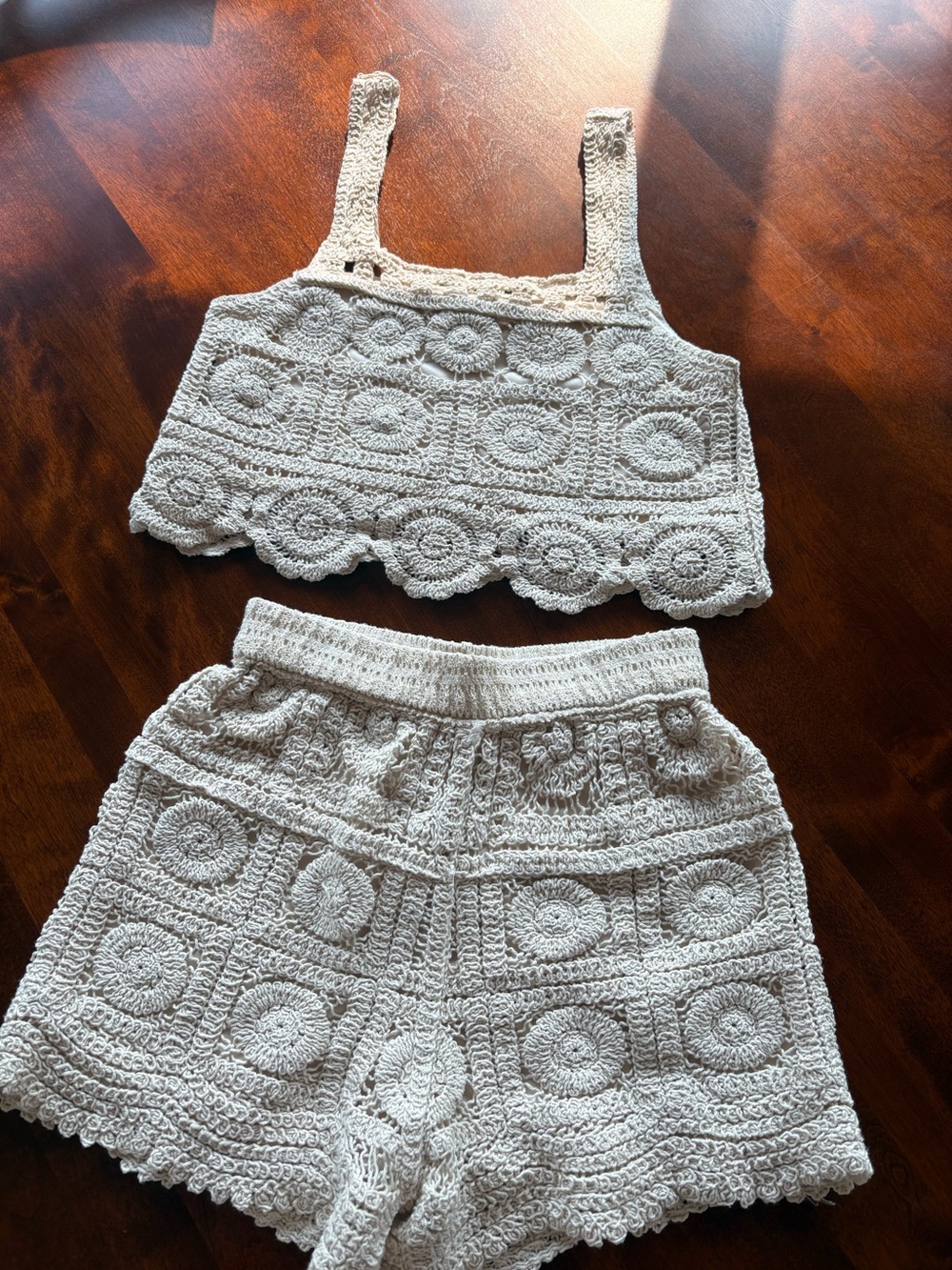 Rebellion Cream Crochet Crop Top and Short Set - Picture 2 of 4